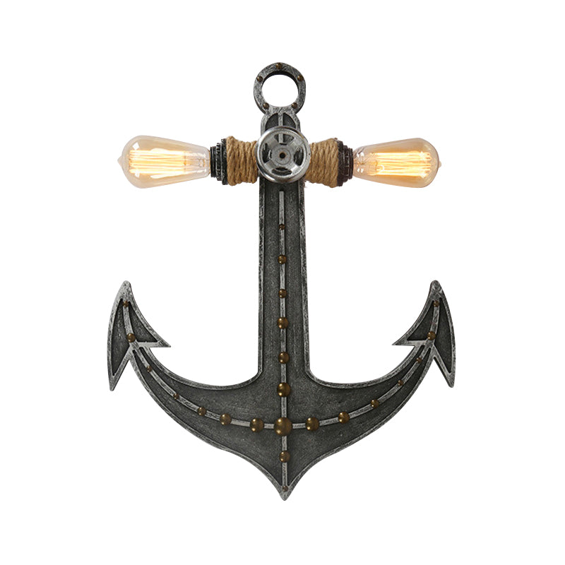 2 Lights Anchor Wall Lamp Nautical Industrial Wrought Iron Sconce Lighting for Restaurant Clearhalo 'Wall Lamps & Sconces' 'Wall Lights' Lighting' 138960