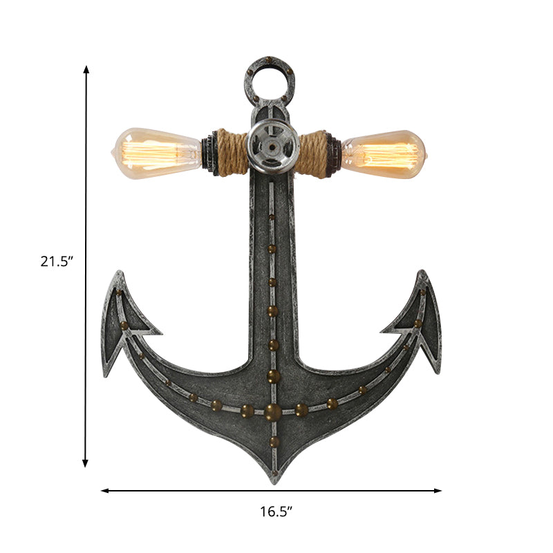 2 Lights Anchor Wall Lamp Nautical Industrial Wrought Iron Sconce Lighting for Restaurant Clearhalo 'Wall Lamps & Sconces' 'Wall Lights' Lighting' 138961