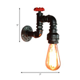 Black 1 Head Wall Sconce Light Rustic Industrial Metal Pipe Wall Lamp with Red Faucet Valve for Living Room Clearhalo 'Art deco wall lights' 'Cast Iron' 'Glass' 'Industrial wall lights' 'Industrial' 'Middle century wall lights' 'Modern' 'Rustic wall lights' 'Tiffany' 'Traditional wall lights' 'Wall Lamps & Sconces' 'Wall Lights' Lighting' 138993