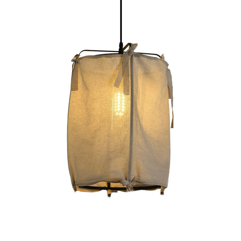 12"/14"/16" Wide Lantern Pendant Lighting Modern Fabric Shade 1 Light White Hanging Lamp for Restaurant Clearhalo 'Ceiling Lights' 'Modern Pendants' 'Modern' 'Pendant Lights' 'Pendants' Lighting' 139001