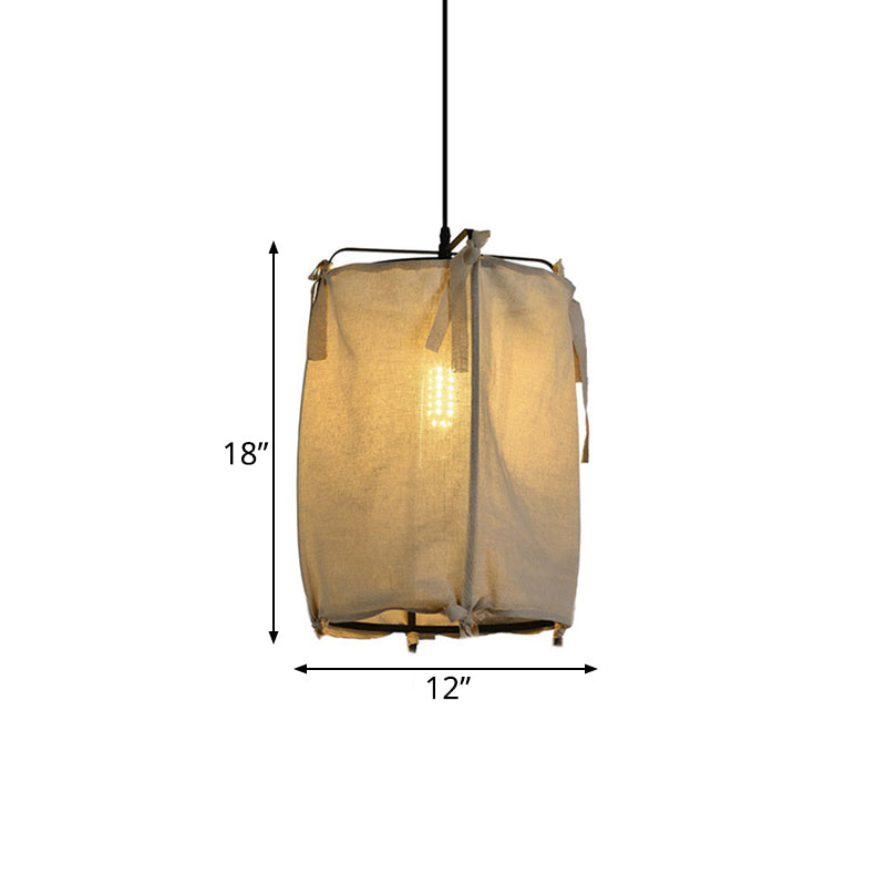 12"/14"/16" Wide Lantern Pendant Lighting Modern Fabric Shade 1 Light White Hanging Lamp for Restaurant Clearhalo 'Ceiling Lights' 'Modern Pendants' 'Modern' 'Pendant Lights' 'Pendants' Lighting' 139002