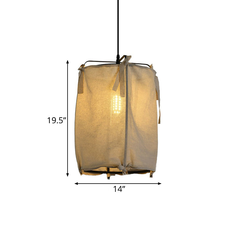 12"/14"/16" Wide Lantern Pendant Lighting Modern Fabric Shade 1 Light White Hanging Lamp for Restaurant Clearhalo 'Ceiling Lights' 'Modern Pendants' 'Modern' 'Pendant Lights' 'Pendants' Lighting' 139003