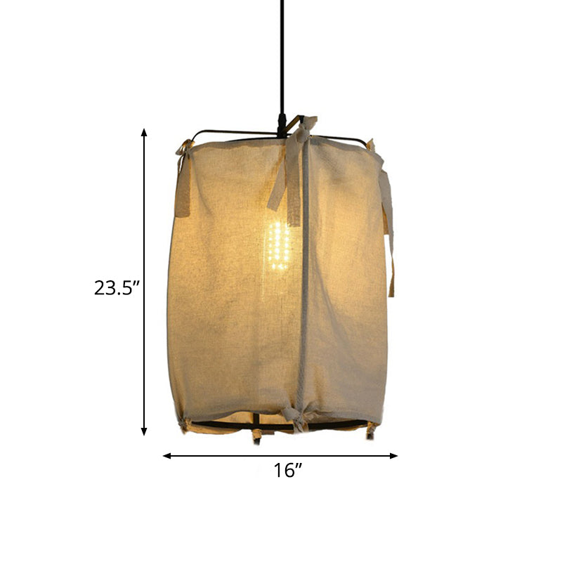 12"/14"/16" Wide Lantern Pendant Lighting Modern Fabric Shade 1 Light White Hanging Lamp for Restaurant Clearhalo 'Ceiling Lights' 'Modern Pendants' 'Modern' 'Pendant Lights' 'Pendants' Lighting' 139004