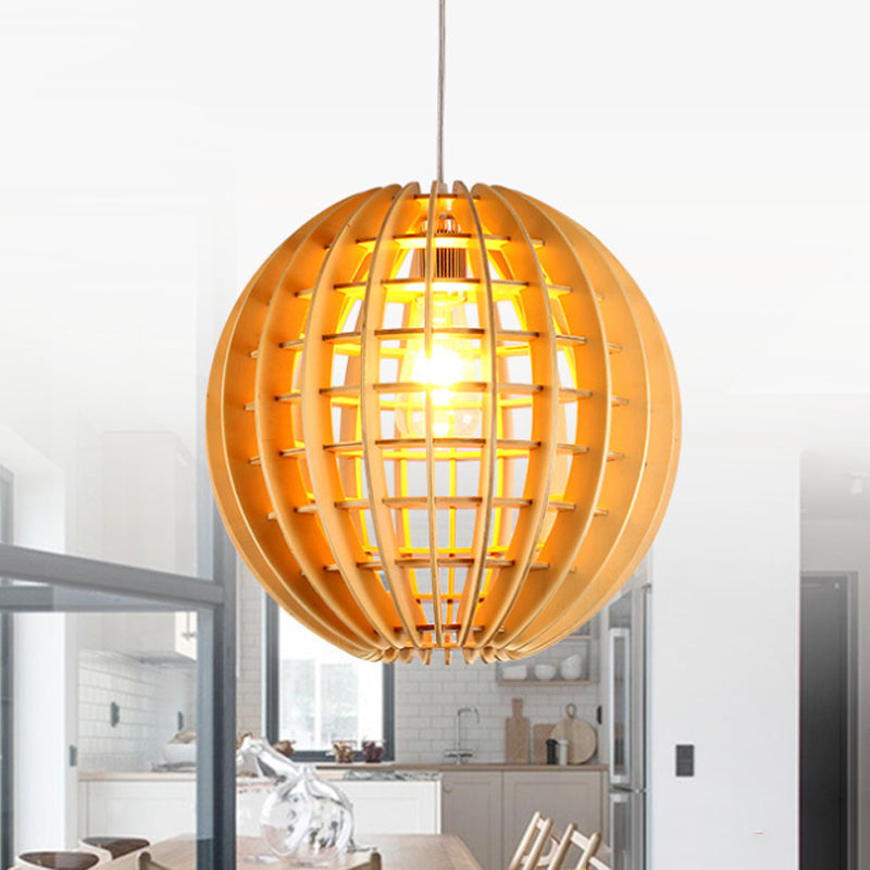 Wooden Globe Pendant Light Asian Style 1-Light Suspension Lamp in Natural Wood for Dining Room Wood Clearhalo 'Ceiling Lights' 'Pendant Lights' 'Pendants' Lighting' 139035_321fefb9-c3d1-472c-80fc-6a4114bdbb4c