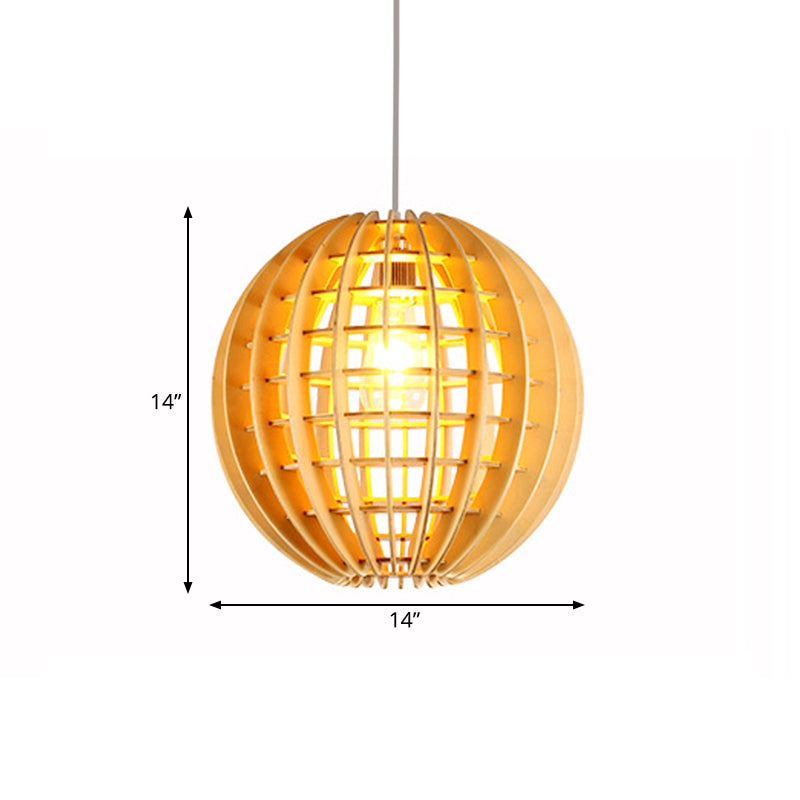 Wooden Globe Pendant Light Asian Style 1-Light Suspension Lamp in Natural Wood for Dining Room Clearhalo 'Ceiling Lights' 'Pendant Lights' 'Pendants' Lighting' 139038