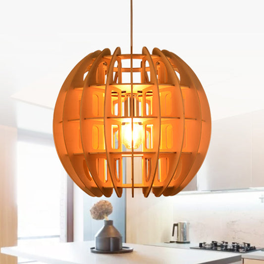 Wooden Spherical Shade Hanging Light Fixture Modern 1 Light Drop Light in Natural Wood for Kitchen Wood Clearhalo 'Ceiling Lights' 'Modern Pendants' 'Modern' 'Pendant Lights' 'Pendants' Lighting' 139056