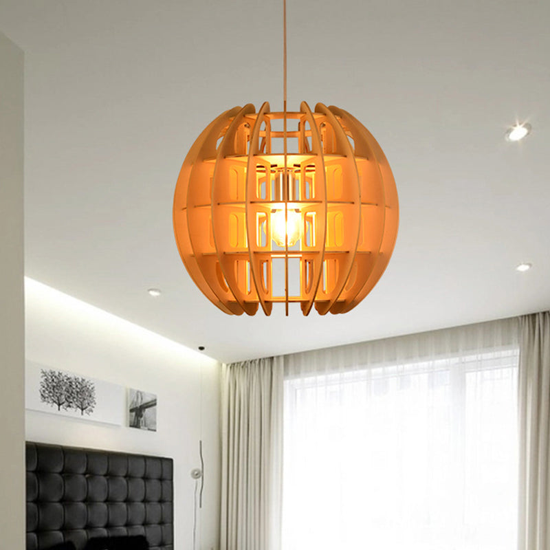 Wooden Spherical Shade Hanging Light Fixture Modern 1 Light Drop Light in Natural Wood for Kitchen Clearhalo 'Ceiling Lights' 'Modern Pendants' 'Modern' 'Pendant Lights' 'Pendants' Lighting' 139057