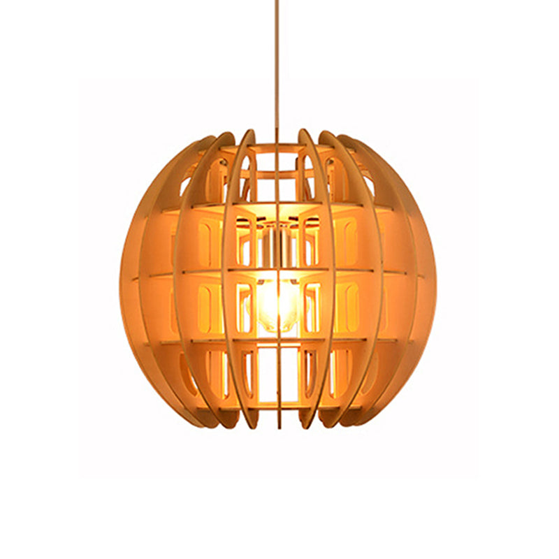 Wooden Spherical Shade Hanging Light Fixture Modern 1 Light Drop Light in Natural Wood for Kitchen Clearhalo 'Ceiling Lights' 'Modern Pendants' 'Modern' 'Pendant Lights' 'Pendants' Lighting' 139058