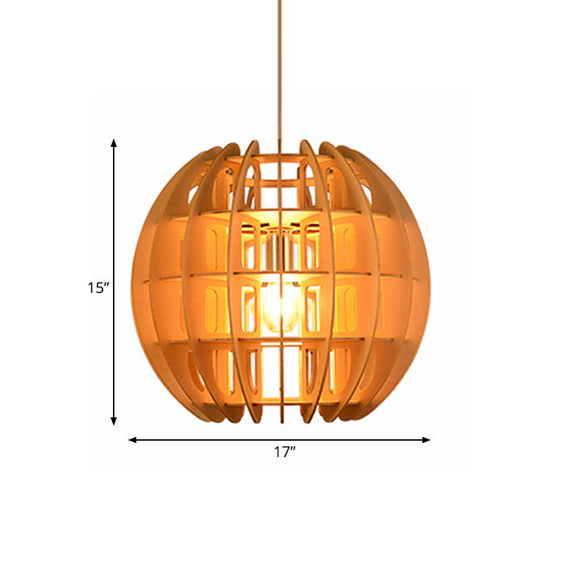 Wooden Spherical Shade Hanging Light Fixture Modern 1 Light Drop Light in Natural Wood for Kitchen Clearhalo 'Ceiling Lights' 'Modern Pendants' 'Modern' 'Pendant Lights' 'Pendants' Lighting' 139059