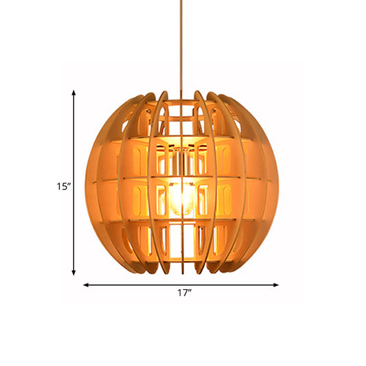 Wooden Spherical Shade Hanging Light Fixture Modern 1 Light Drop Light in Natural Wood for Kitchen Clearhalo 'Ceiling Lights' 'Modern Pendants' 'Modern' 'Pendant Lights' 'Pendants' Lighting' 139059