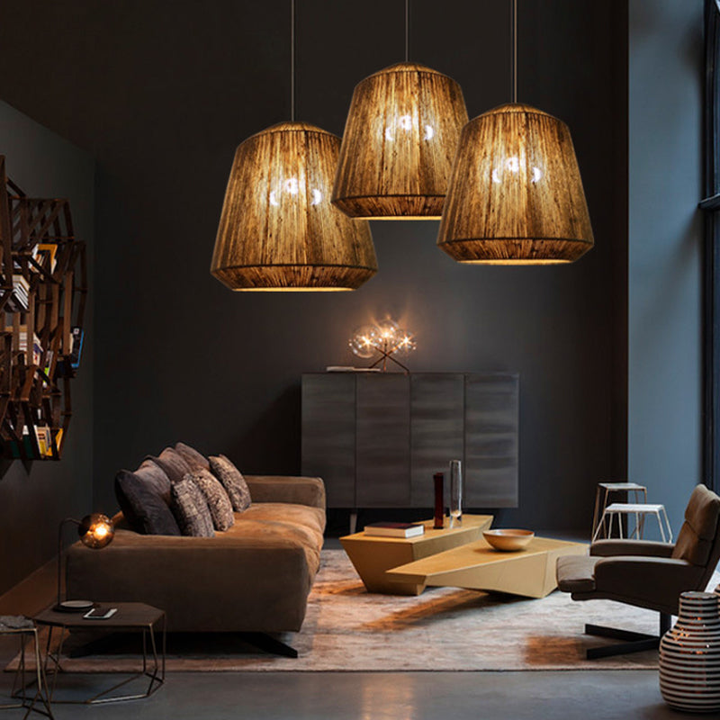 Rustic Barrel Hemp Rope Hanging Light 1-Light Ceiling Pendant Light in Grey for Restaurant Living Room Black Clearhalo 'Ceiling Lights' 'Pendant Lights' 'Pendants' Lighting' 139105_764e8073-535f-4c1d-967c-234e0043aac6