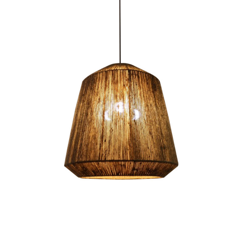 Rustic Barrel Hemp Rope Hanging Light 1-Light Ceiling Pendant Light in Grey for Restaurant Living Room Clearhalo 'Ceiling Lights' 'Pendant Lights' 'Pendants' Lighting' 139107