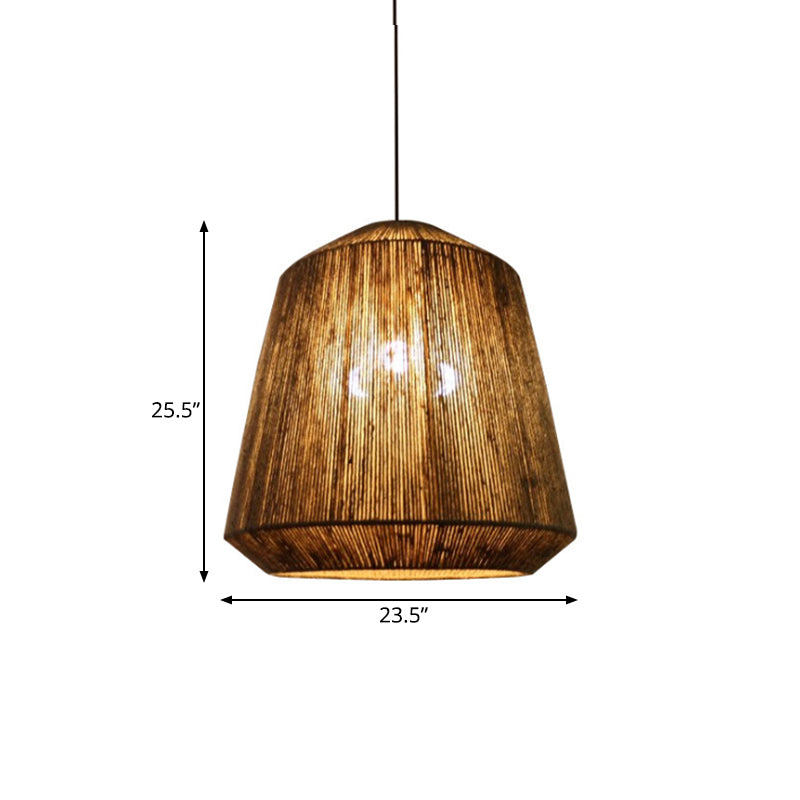 Rustic Barrel Hemp Rope Hanging Light 1-Light Ceiling Pendant Light in Grey for Restaurant Living Room Clearhalo 'Ceiling Lights' 'Pendant Lights' 'Pendants' Lighting' 139108