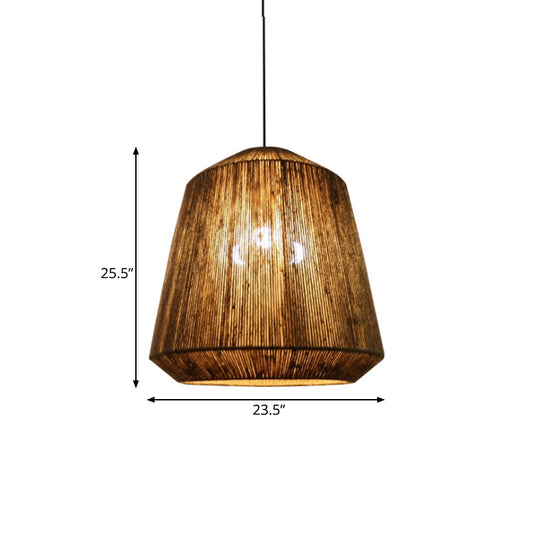 Rustic Barrel Hemp Rope Hanging Light 1-Light Ceiling Pendant Light in Grey for Restaurant Living Room Clearhalo 'Ceiling Lights' 'Pendant Lights' 'Pendants' Lighting' 139108