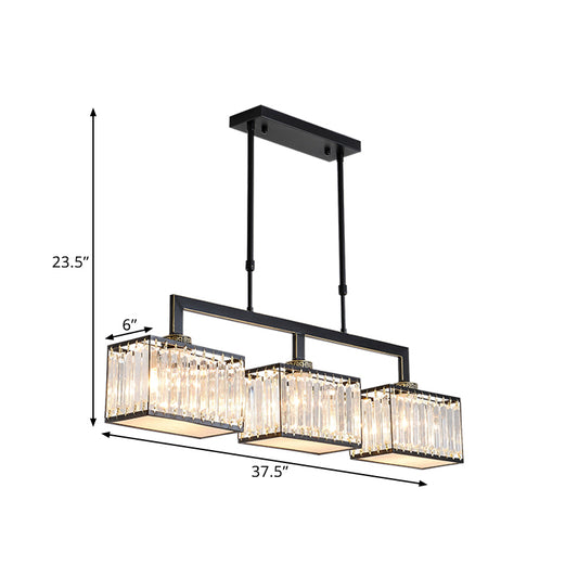 Cubic Dinning Hall Island Light Fixture Contemporary Crystal 3 Bulbs Black Chandelier Lamp Clearhalo 'Ceiling Lights' 'Island Lights' Lighting' 1391160