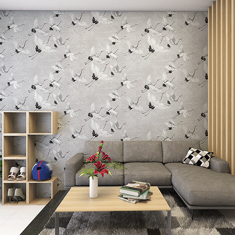 Asia Red Crowned Crane Wallpaper for Living Room 57.1-sq ft Wall Decor in Pastel Color Clearhalo 'Modern wall decor' 'Modern' 'Wallpaper' Wall Decor' 1391175