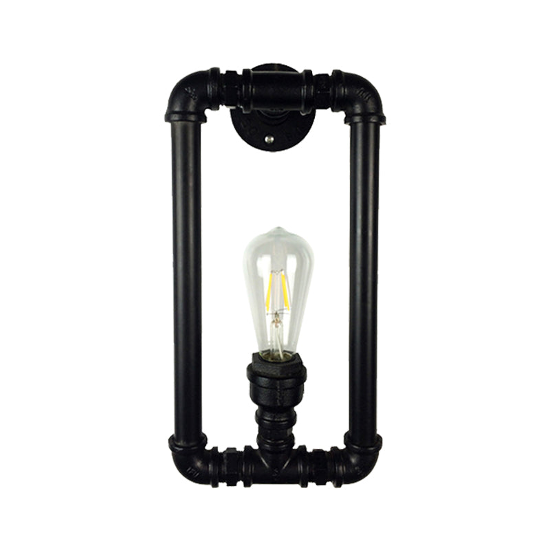 Matte Black Rectangle Wall Lighting Fixture with Pipe Design Industrial Metal 1 Light Bedroom Sconce Lamp Clearhalo 'Art deco wall lights' 'Cast Iron' 'Glass' 'Industrial wall lights' 'Industrial' 'Middle century wall lights' 'Modern' 'Rustic wall lights' 'Tiffany' 'Traditional wall lights' 'Wall Lamps & Sconces' 'Wall Lights' Lighting' 139139