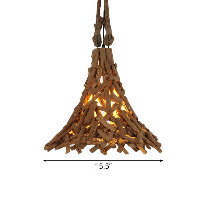 Wood Sticks Flared Hanging Light Rustic 1 Light Suspension Pendant in Beige for Indoor Clearhalo 'Ceiling Lights' 'Modern Pendants' 'Modern' 'Pendant Lights' 'Pendants' Lighting' 139150