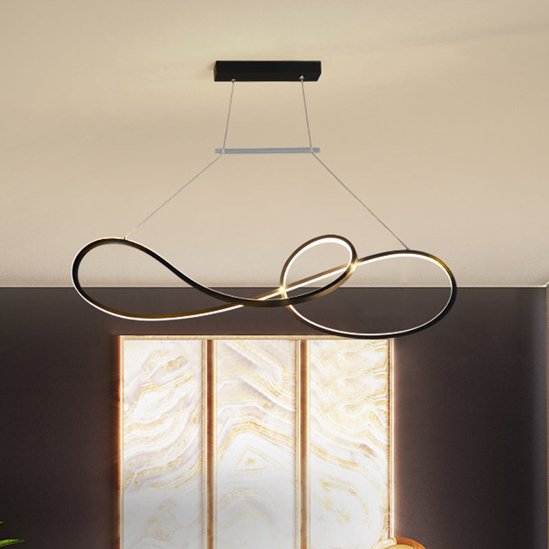 Metal Twisted Line Pendant Chandelier Nordic Style Black/White/Gold LED Pendulum Lamp for Dining Room, Warm/White Light Black Clearhalo 'Ceiling Lights' 'Chandeliers' 'Modern Chandeliers' 'Modern' Lighting' 1391511