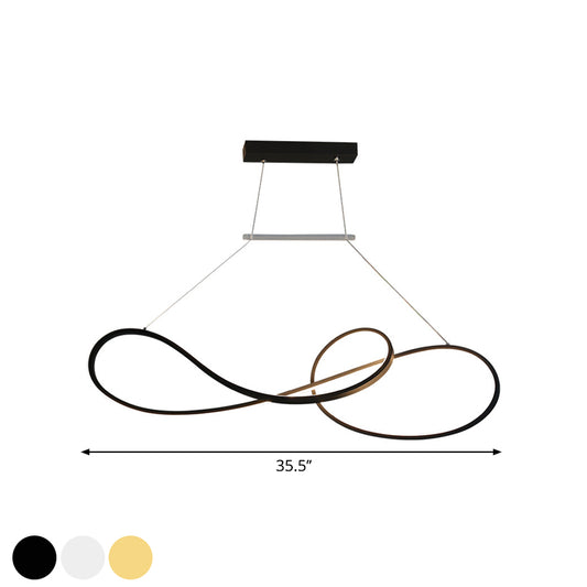 Metal Twisted Line Pendant Chandelier Nordic Style Black/White/Gold LED Pendulum Lamp for Dining Room, Warm/White Light Clearhalo 'Ceiling Lights' 'Chandeliers' 'Modern Chandeliers' 'Modern' Lighting' 1391514