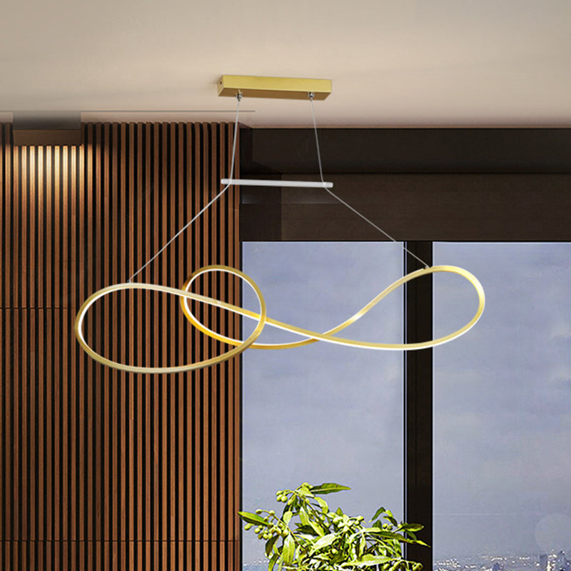 Metal Twisted Line Pendant Chandelier Nordic Style Black/White/Gold LED Pendulum Lamp for Dining Room, Warm/White Light Clearhalo 'Ceiling Lights' 'Chandeliers' 'Modern Chandeliers' 'Modern' Lighting' 1391520