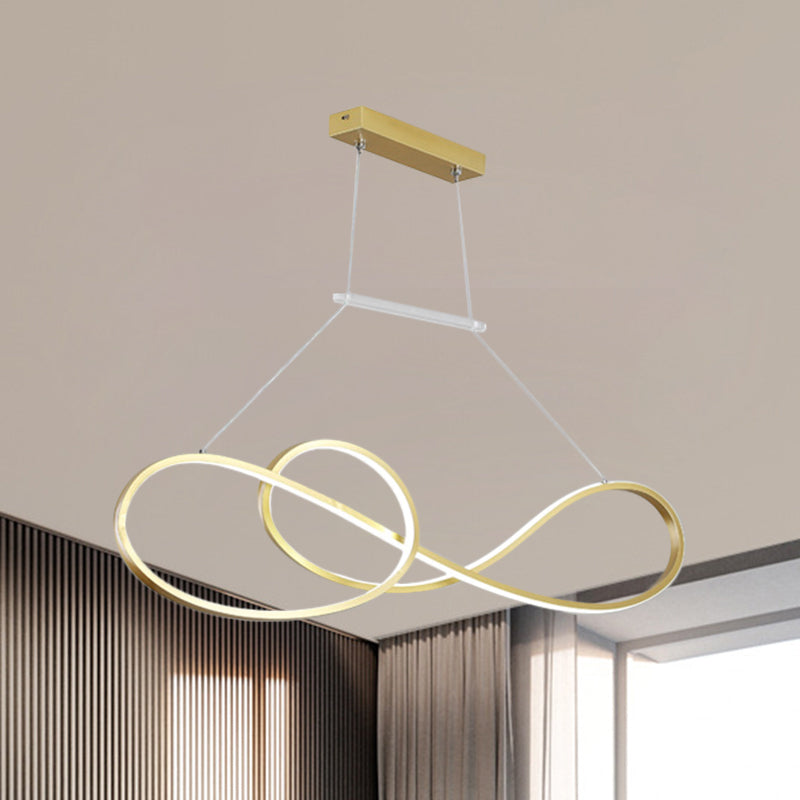 Metal Twisted Line Pendant Chandelier Nordic Style Black/White/Gold LED Pendulum Lamp for Dining Room, Warm/White Light Clearhalo 'Ceiling Lights' 'Chandeliers' 'Modern Chandeliers' 'Modern' Lighting' 1391521