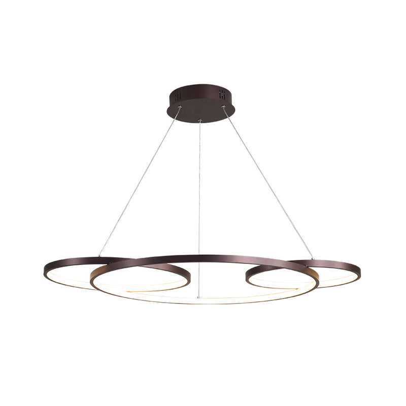 Coffee 3-Ring Hanging Chandelier Minimalism Metal LED Suspension Lamp for Drawing Room, Warm/White Light Clearhalo 'Ceiling Lights' 'Chandeliers' 'Modern Chandeliers' 'Modern' Lighting' 1391537