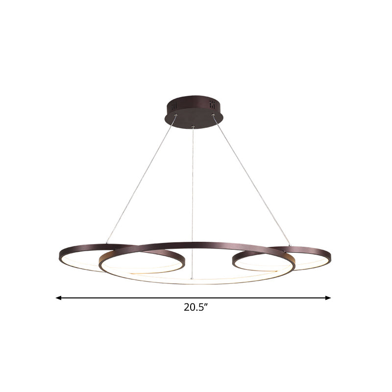 Coffee 3-Ring Hanging Chandelier Minimalism Metal LED Suspension Lamp for Drawing Room, Warm/White Light Clearhalo 'Ceiling Lights' 'Chandeliers' 'Modern Chandeliers' 'Modern' Lighting' 1391538