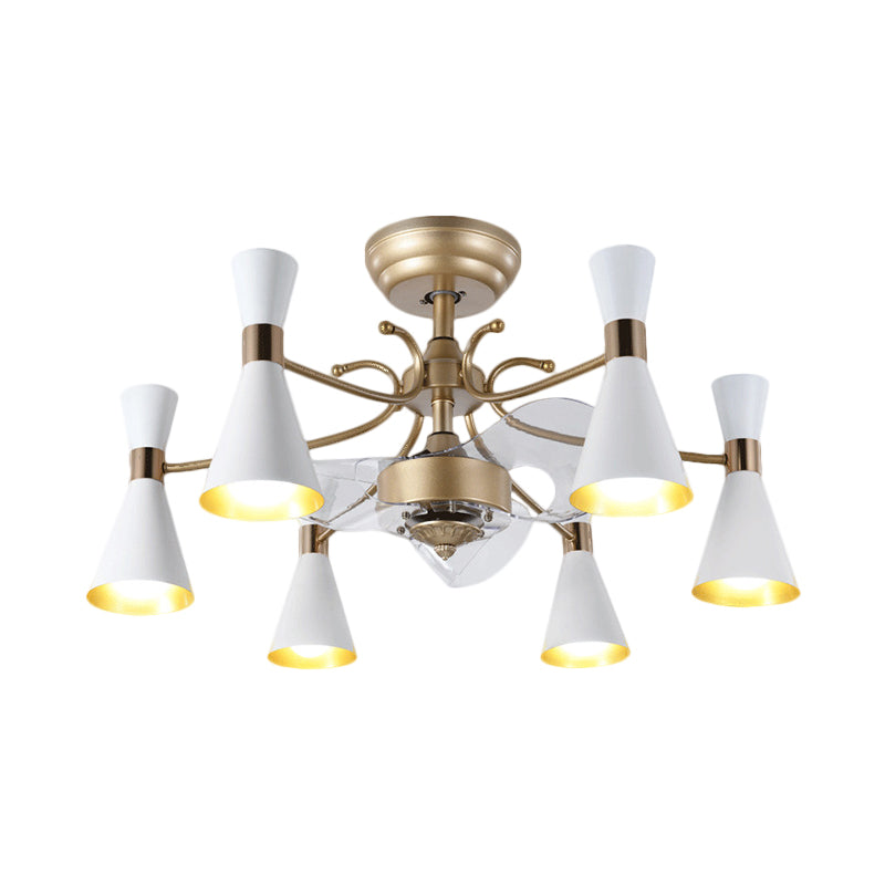 27.5" Width Flaring Hanging Fan Light Contemporary Acrylic 6 Bulbs White 3-Blade Semi Mount Lighting with Curvy Arm Clearhalo 'Ceiling Fans with Lights' 'Ceiling Fans' 'Modern Ceiling Fans' 'Modern' Lighting' 1391590