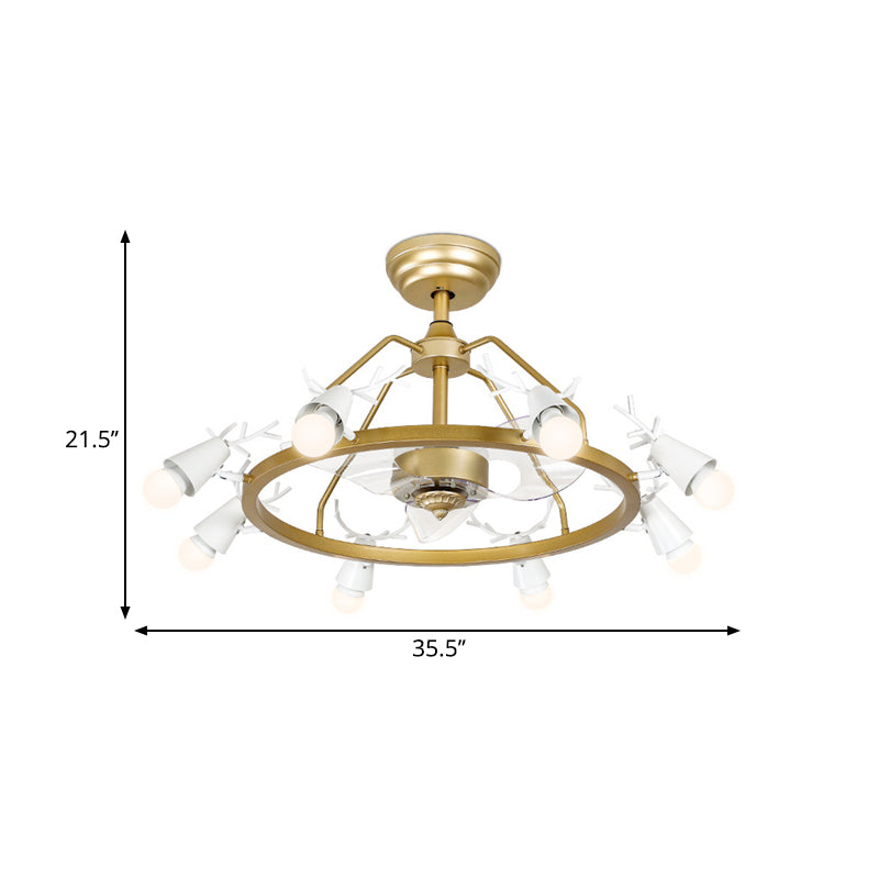 35.5" Wide Tapered Ring Semi Flush Lamp Modernist Acrylic 8-Bulb Gold 3-Blade Pendant Fan Light with Antler Design Clearhalo 'Ceiling Fans with Lights' 'Ceiling Fans' 'Modern Ceiling Fans' 'Modern' Lighting' 1391603