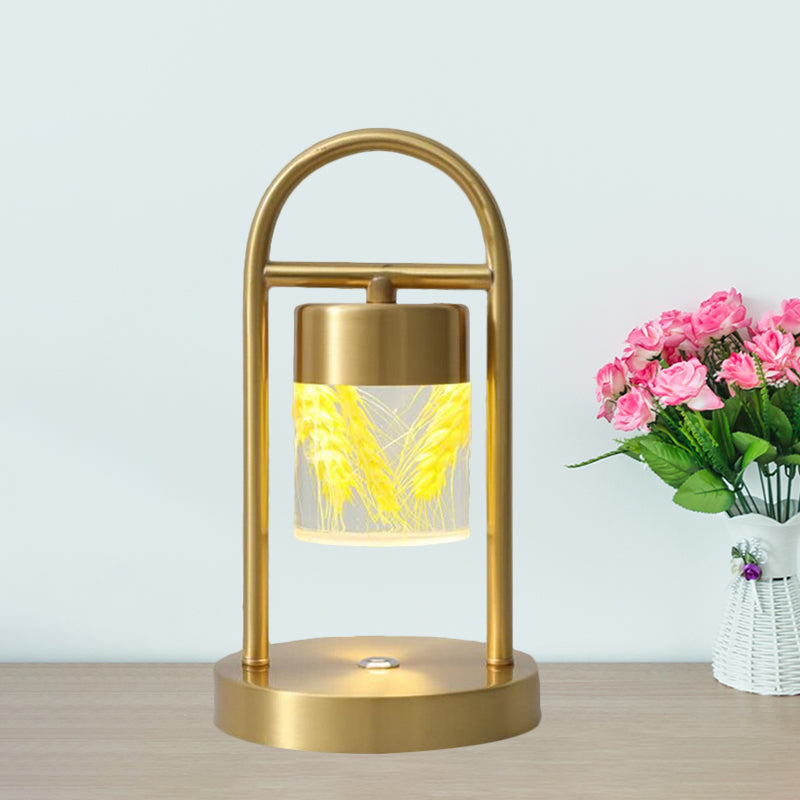 Gold Column Table Lamp Simplicity Clear Glass LED Desk Light with U-Shaped Metal Frame Clearhalo 'Lamps' 'Table Lamps' Lighting' 1391605