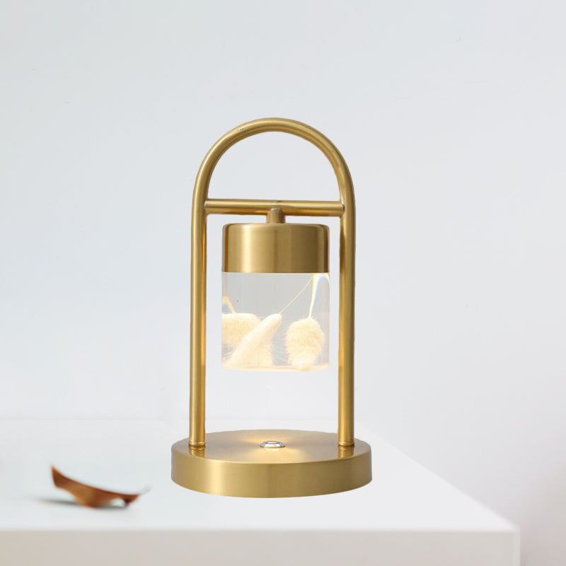 Gold Column Table Lamp Simplicity Clear Glass LED Desk Light with U-Shaped Metal Frame Clearhalo 'Lamps' 'Table Lamps' Lighting' 1391614