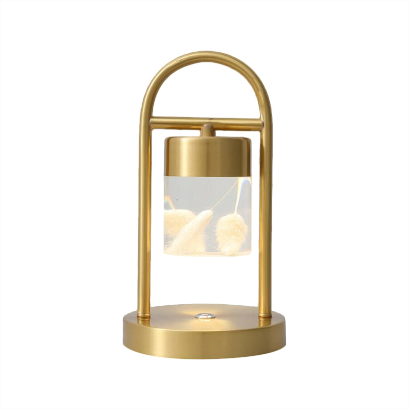 Gold Column Table Lamp Simplicity Clear Glass LED Desk Light with U-Shaped Metal Frame Clearhalo 'Lamps' 'Table Lamps' Lighting' 1391616