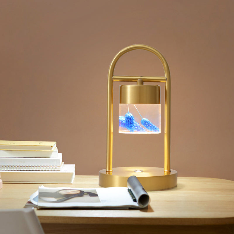 Gold Column Table Lamp Simplicity Clear Glass LED Desk Light with U-Shaped Metal Frame Gold Design 4 Clearhalo 'Lamps' 'Table Lamps' Lighting' 1391618