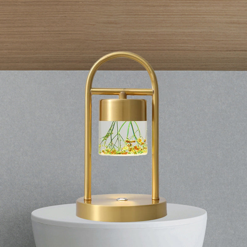 Gold Column Table Lamp Simplicity Clear Glass LED Desk Light with U-Shaped Metal Frame Gold Design 7 Clearhalo 'Lamps' 'Table Lamps' Lighting' 1391633