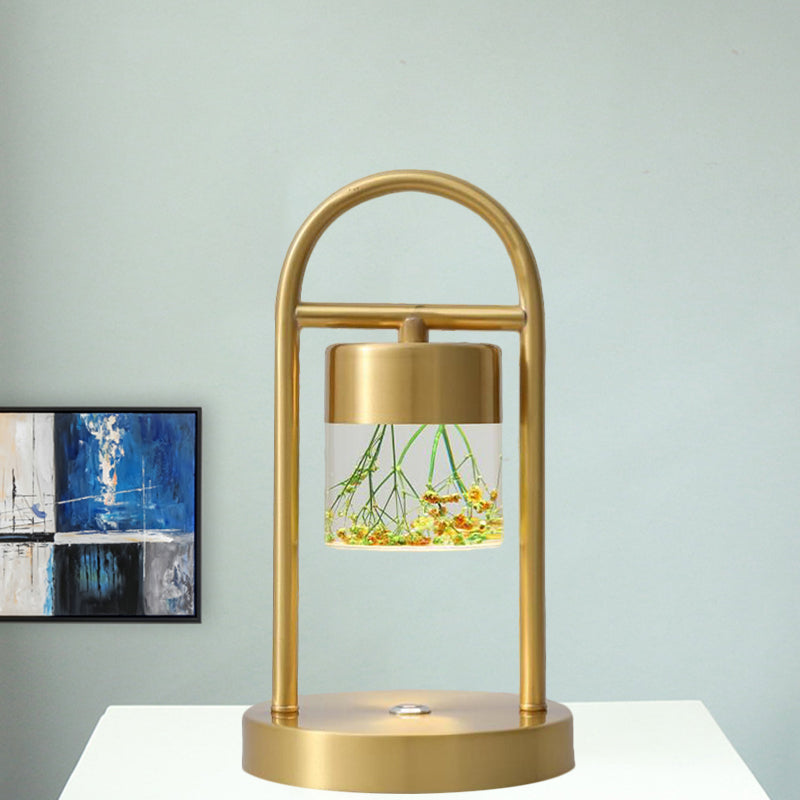 Gold Column Table Lamp Simplicity Clear Glass LED Desk Light with U-Shaped Metal Frame Clearhalo 'Lamps' 'Table Lamps' Lighting' 1391635
