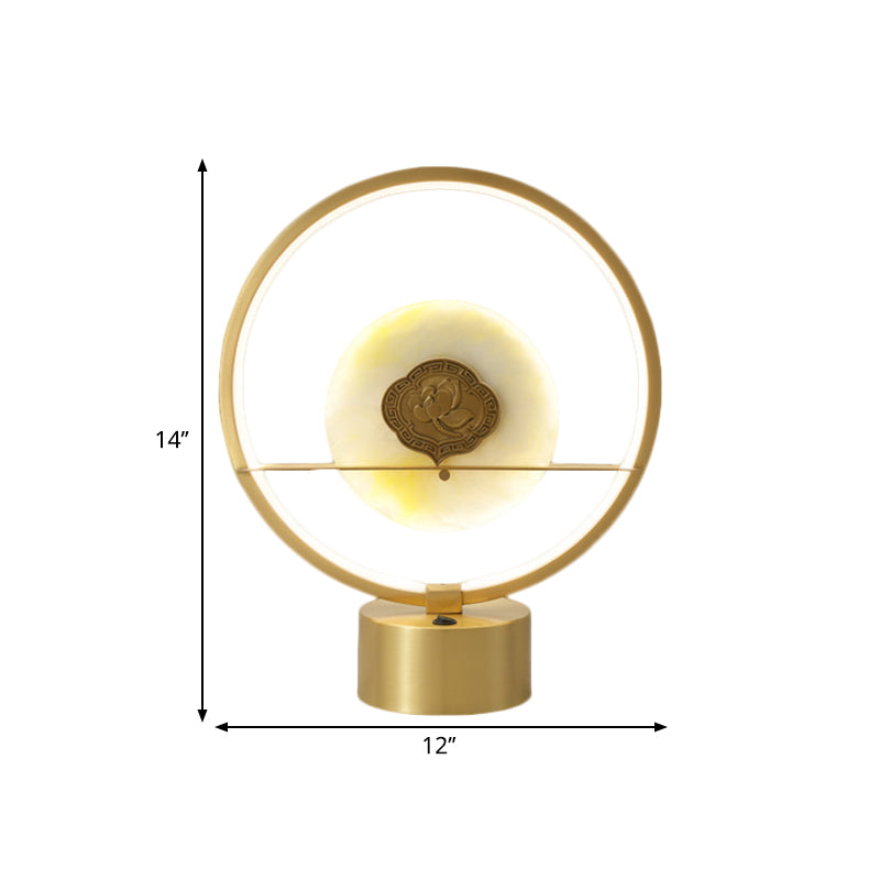 Nordic Style Ring Night Light Metallic LED Bedside Table Lighting with Round Jadeite Inside in Gold Clearhalo 'Lamps' 'Table Lamps' Lighting' 1391646