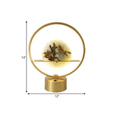 Circle Night Table Light Modernist Metal LED Gold Desk Lamp with Inner Flower and Bird Decor Clearhalo 'Lamps' 'Table Lamps' Lighting' 1391650