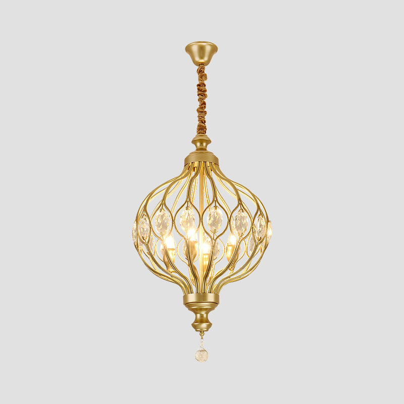 4/6 Lights Lantern Chandelier Contemporary Black/Gold Crystal Encrusted Hanging Lamp Kit Clearhalo 'Ceiling Lights' 'Chandeliers' 'Modern Chandeliers' 'Modern' Lighting' 1391669