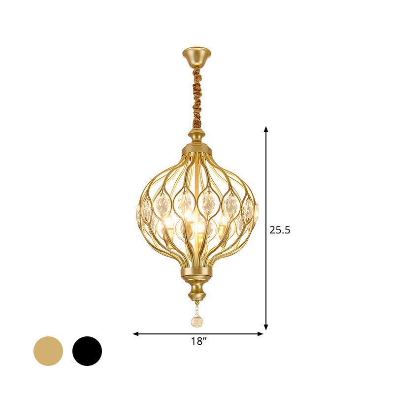 4/6 Lights Lantern Chandelier Contemporary Black/Gold Crystal Encrusted Hanging Lamp Kit Clearhalo 'Ceiling Lights' 'Chandeliers' 'Modern Chandeliers' 'Modern' Lighting' 1391670