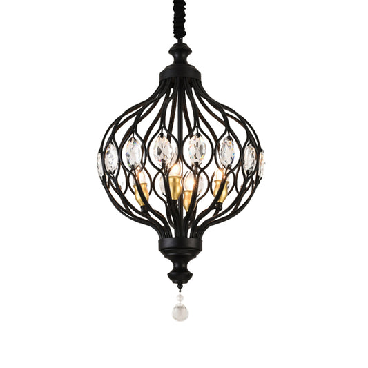 4/6 Lights Lantern Chandelier Contemporary Black/Gold Crystal Encrusted Hanging Lamp Kit Clearhalo 'Ceiling Lights' 'Chandeliers' 'Modern Chandeliers' 'Modern' Lighting' 1391674