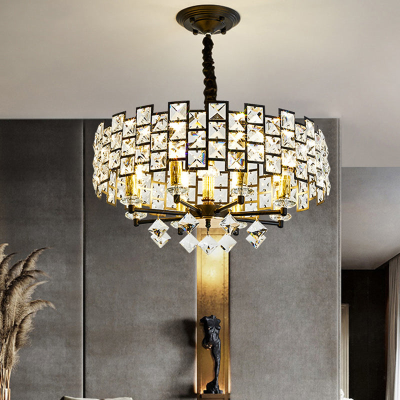 8/12 Heads Hanging Lamp Traditional Circular Crystal Embedded Chandelier Pendant Light in Black Clearhalo 'Ceiling Lights' 'Chandeliers' Lighting' options 1391684