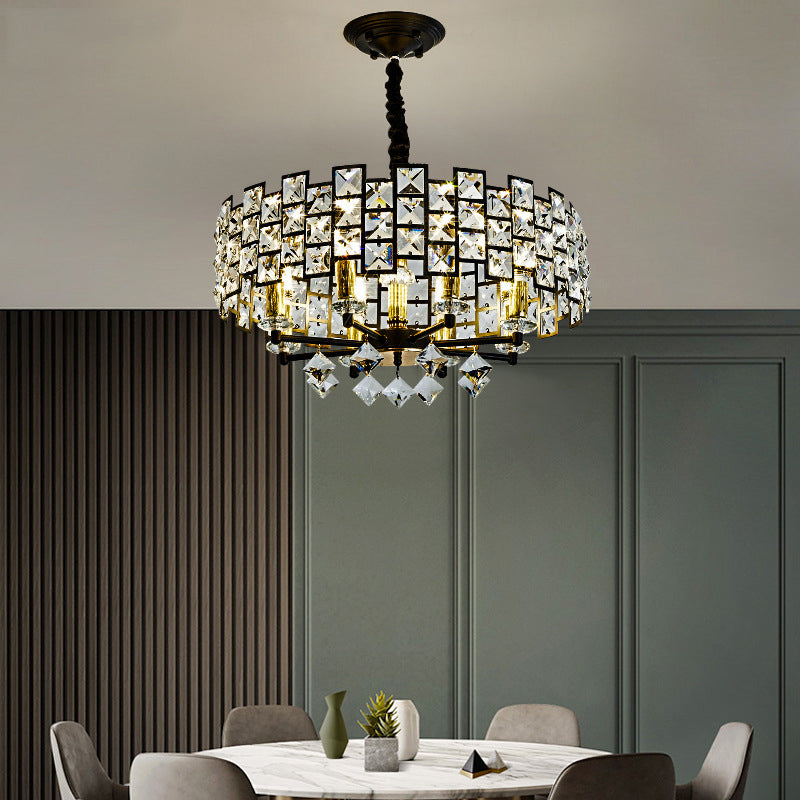 8/12 Heads Hanging Lamp Traditional Circular Crystal Embedded Chandelier Pendant Light in Black Clearhalo 'Ceiling Lights' 'Chandeliers' Lighting' options 1391685