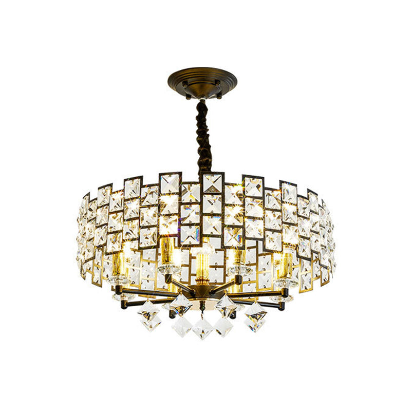 8/12 Heads Hanging Lamp Traditional Circular Crystal Embedded Chandelier Pendant Light in Black Clearhalo 'Ceiling Lights' 'Chandeliers' Lighting' options 1391686