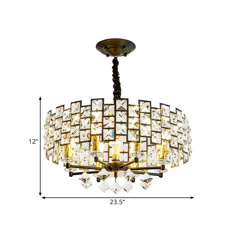 8/12 Heads Hanging Lamp Traditional Circular Crystal Embedded Chandelier Pendant Light in Black Clearhalo 'Ceiling Lights' 'Chandeliers' Lighting' options 1391687