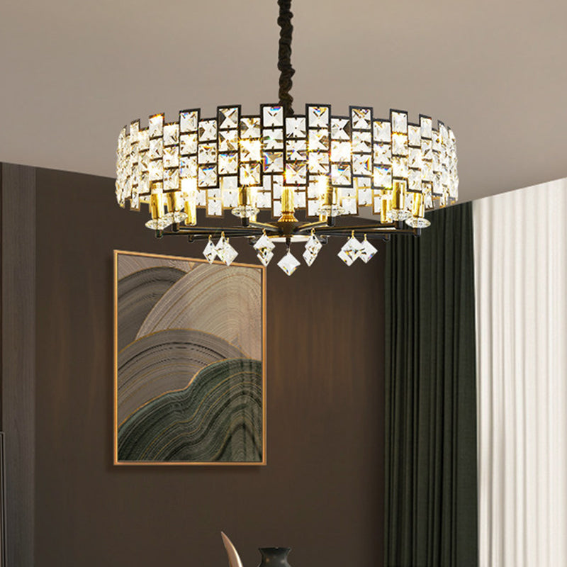 8/12 Heads Hanging Lamp Traditional Circular Crystal Embedded Chandelier Pendant Light in Black Clearhalo 'Ceiling Lights' 'Chandeliers' Lighting' options 1391689