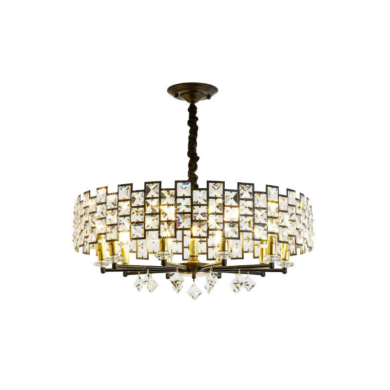 8/12 Heads Hanging Lamp Traditional Circular Crystal Embedded Chandelier Pendant Light in Black Clearhalo 'Ceiling Lights' 'Chandeliers' Lighting' options 1391690