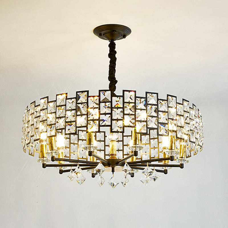 8/12 Heads Hanging Lamp Traditional Circular Crystal Embedded Chandelier Pendant Light in Black Clearhalo 'Ceiling Lights' 'Chandeliers' Lighting' options 1391691