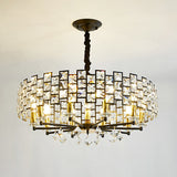 8/12 Heads Hanging Lamp Traditional Circular Crystal Embedded Chandelier Pendant Light in Black Clearhalo 'Ceiling Lights' 'Chandeliers' Lighting' options 1391691