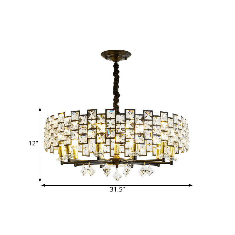 8/12 Heads Hanging Lamp Traditional Circular Crystal Embedded Chandelier Pendant Light in Black Clearhalo 'Ceiling Lights' 'Chandeliers' Lighting' options 1391692